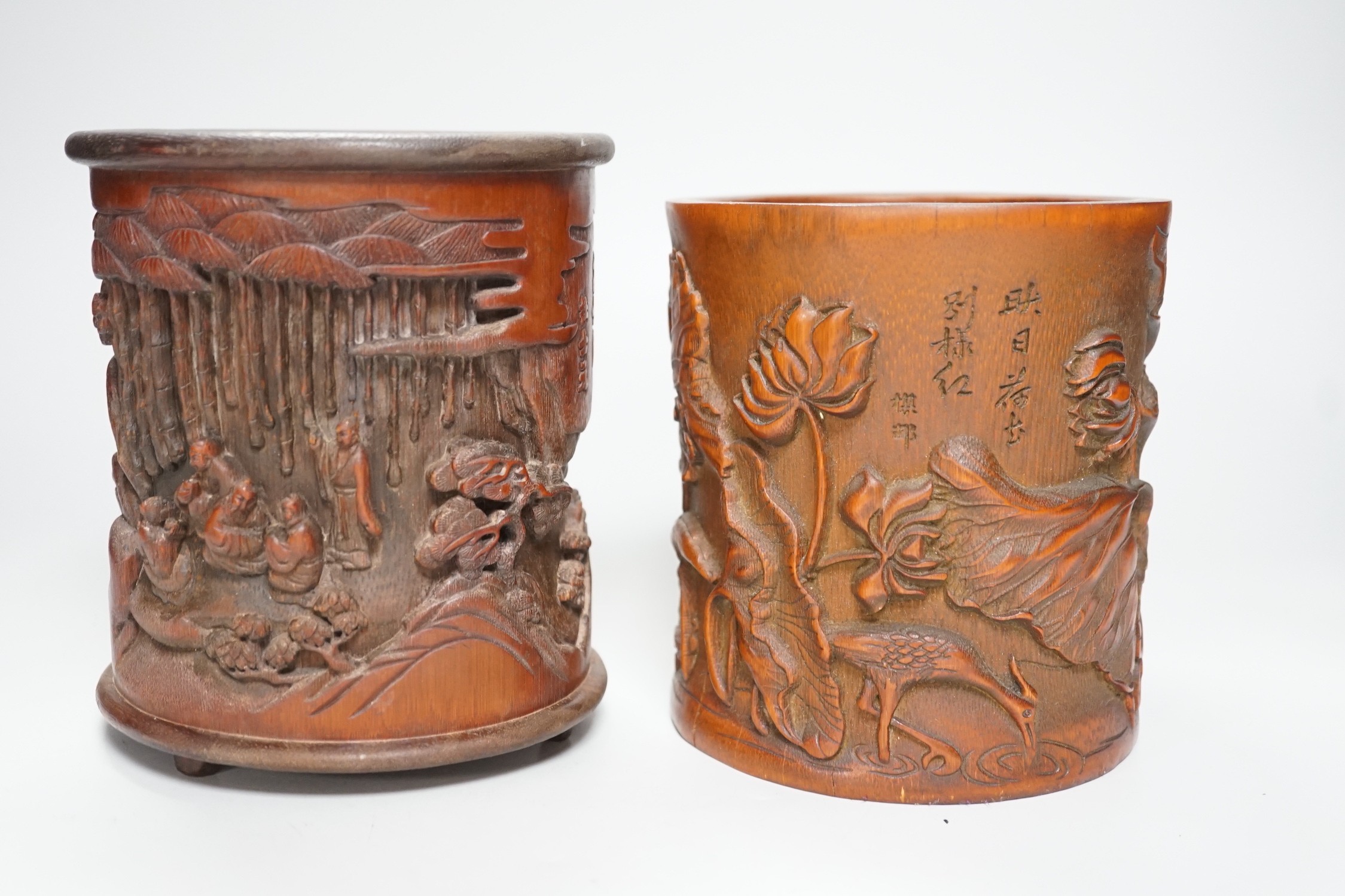 Two Chinese bamboo brush pots, The tallest 16cm high